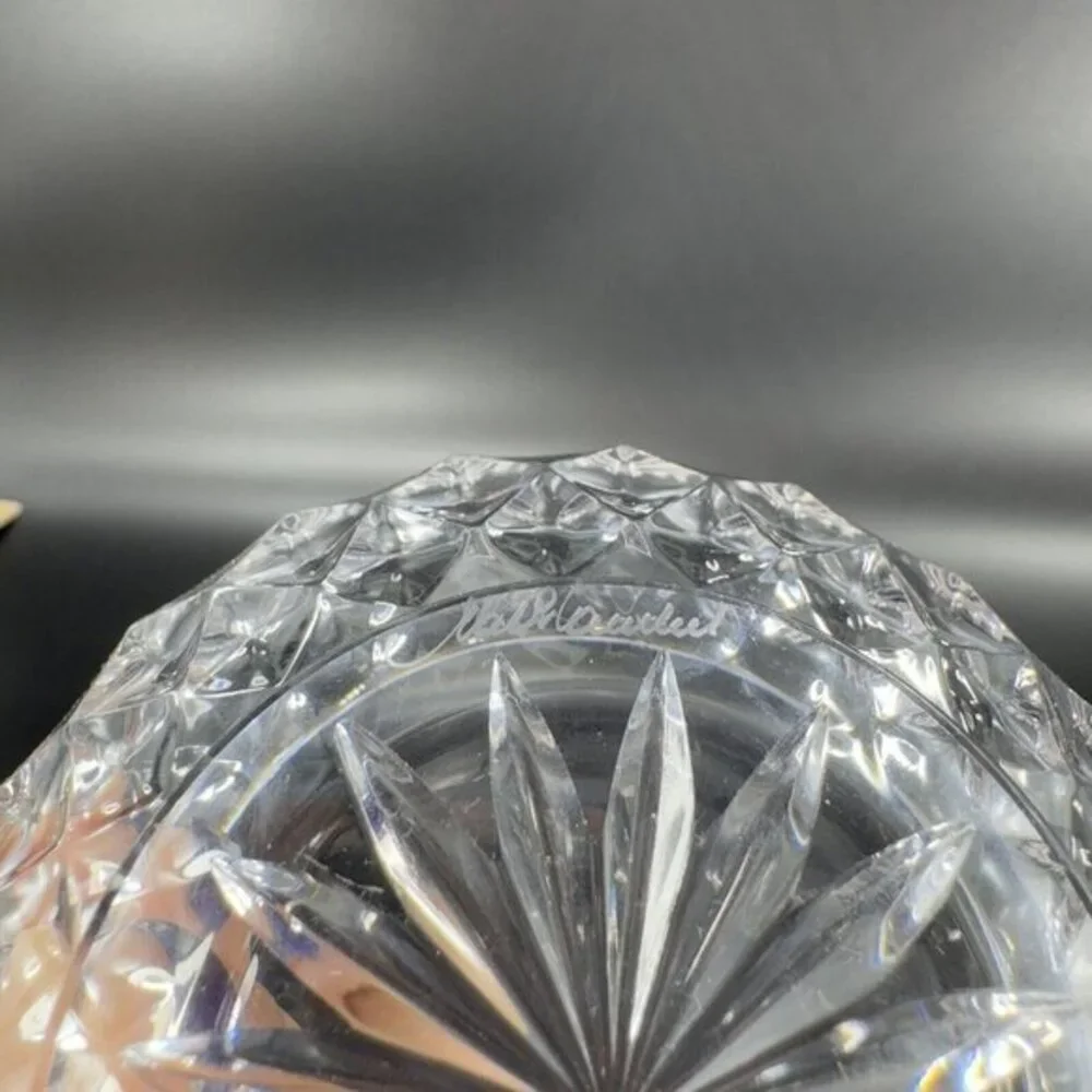 Val St. Lambert Crystal Clear Glass‎ Round Dish Bowl Signed On Bottom Vintage